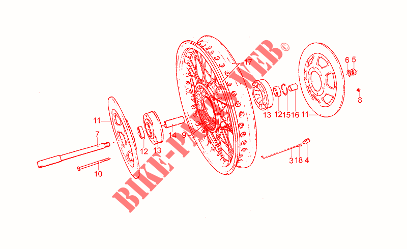 Front wheel, spokes for MOTO GUZZI T3 e Derivati Calif./T4/Pol./CC/PA 1980