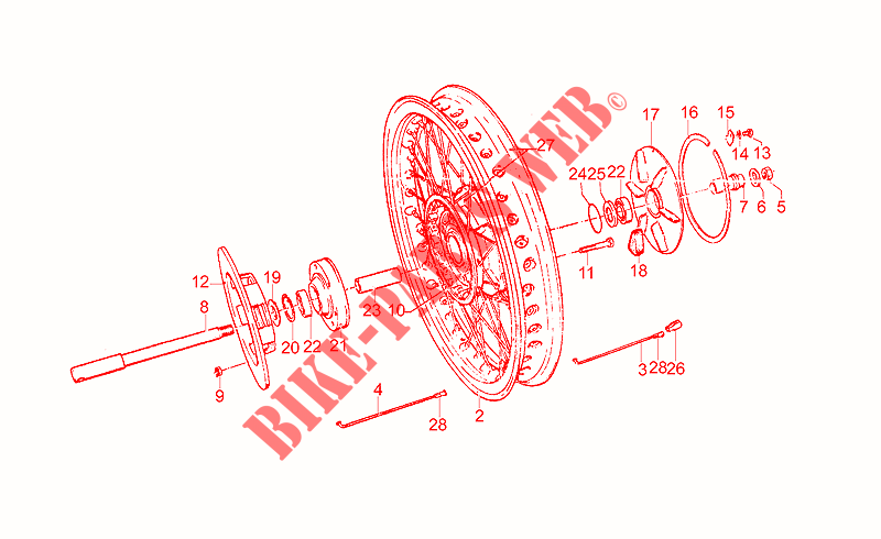 Rear wheel, spokes for MOTO GUZZI T3 e Derivati Calif./T4/Pol./CC/PA 1979